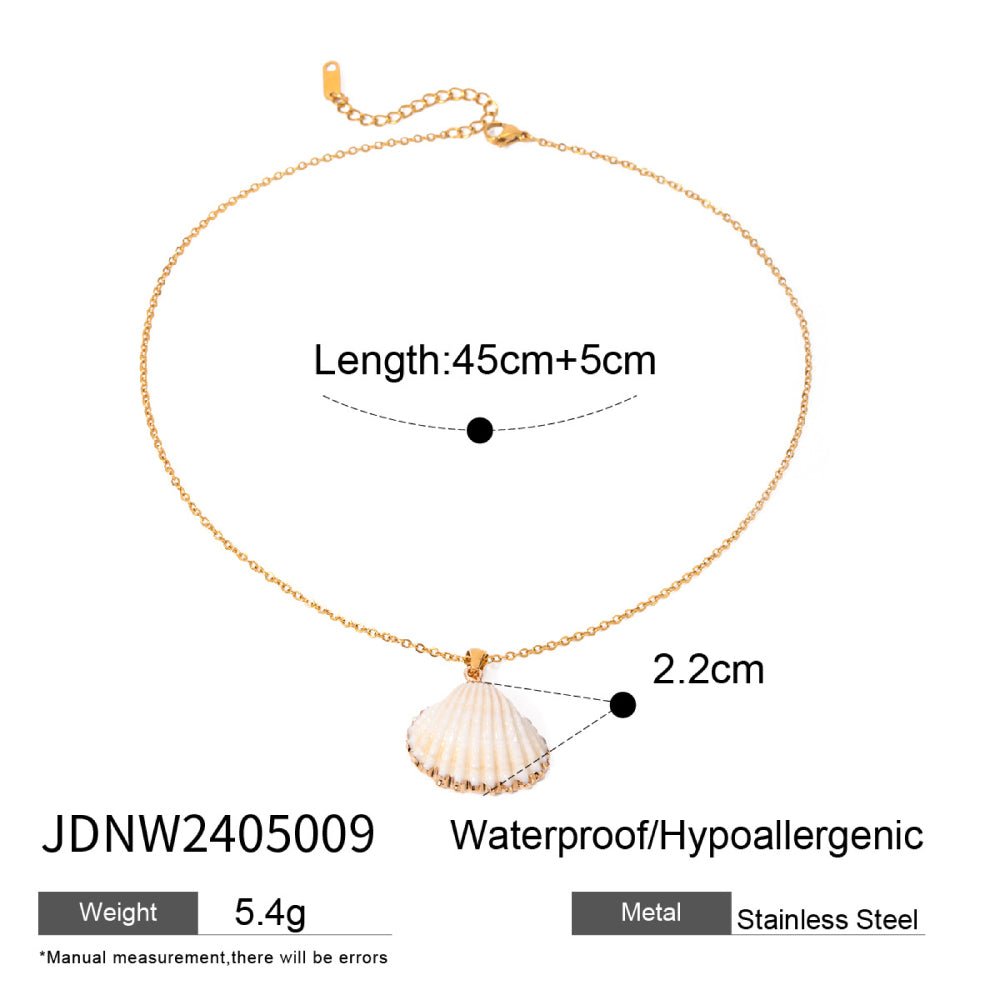 18K Gold Stainless Steel Thin Chain Necklace with Conch Shell Pendant - Beauty Belliss